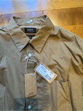 A.P.C. Men’s Khaki Button-Down Cotton Shirt